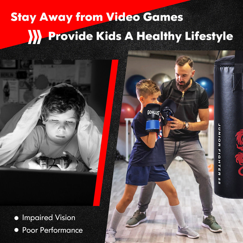 Kids Boxing Set with 40Lbs Sandbag Gloves Jump Rope Carry Bag - Variation 5 Pieces