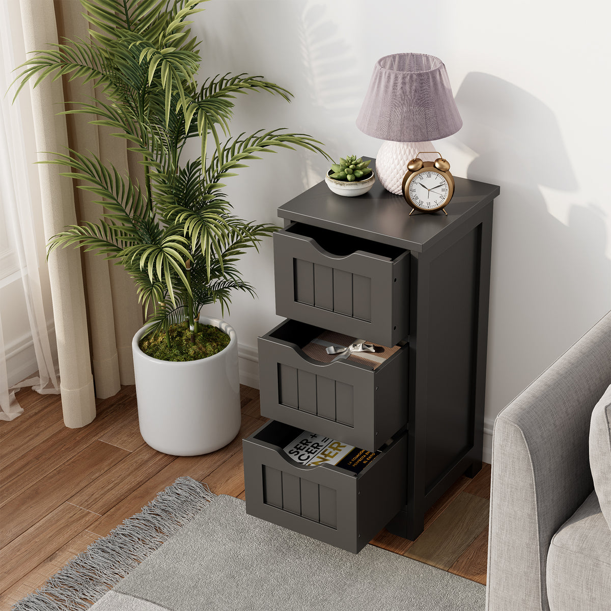 3-Drawer Bathroom Floor Storage Cabinet, Black