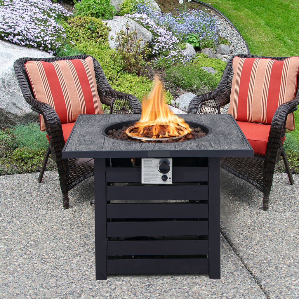Square Propane Fire Pit Table with Lava Rocks & Cover