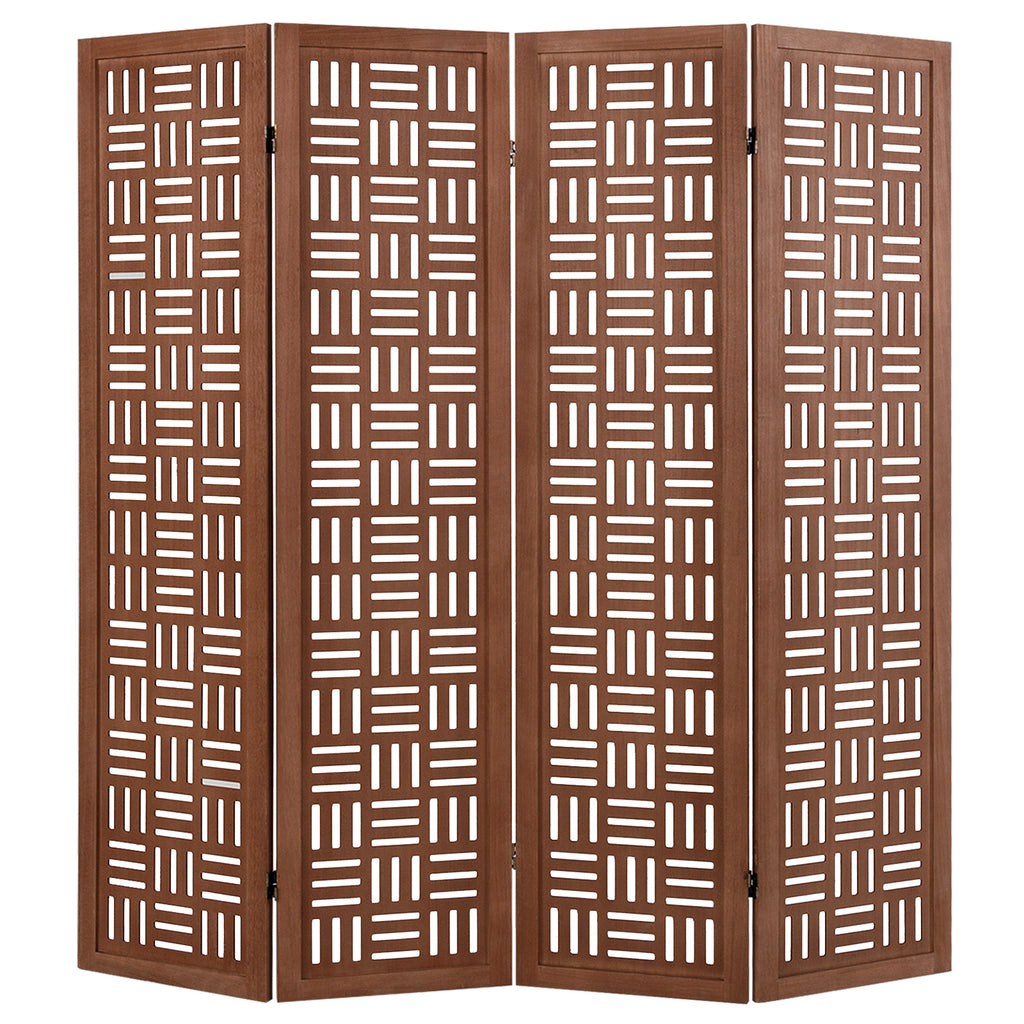 Brown 6-Panel Folding Fiber Room Divider with 2 Display Shelves - Natural Home Decor