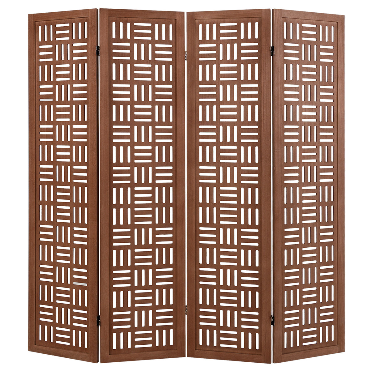Brown 6-Panel Folding Fiber Room Divider with 2 Display Shelves - Natural Home Decor