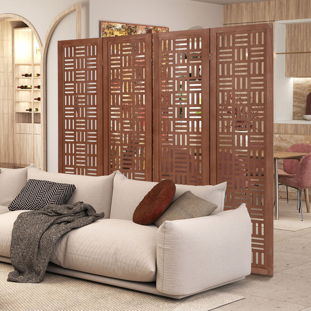 Solid Wood Room Divider - 4 Panel Folding Partition with Rustic Design - Variation of Solid Wood Room Divider, 4 Panel