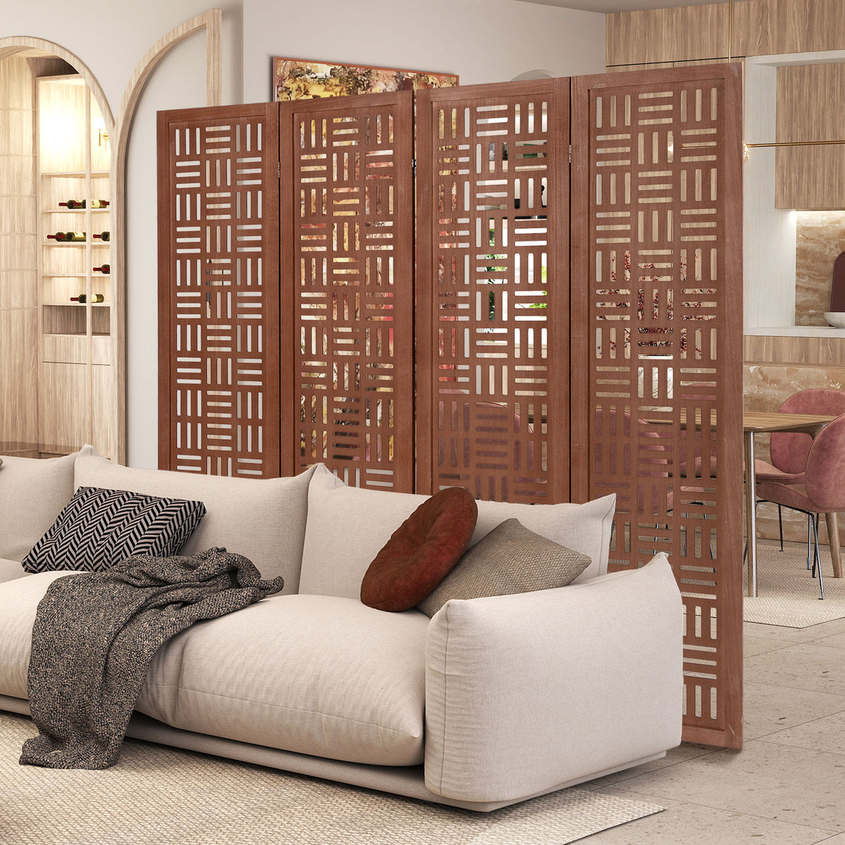 Solid Wood Room Divider - 4 Panel Folding Partition with Rustic Design - Variation of Solid Wood Room Divider, 4 Panel