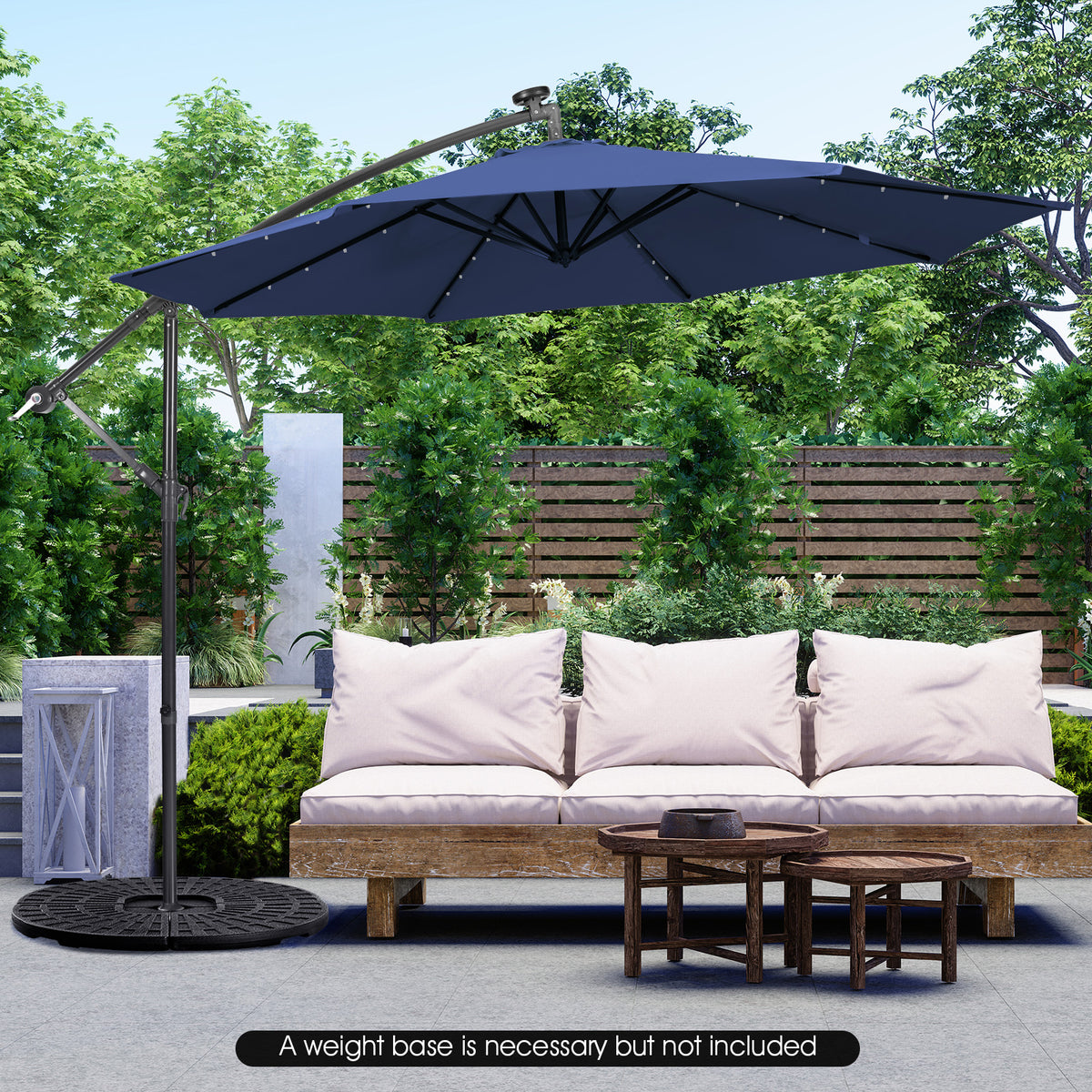 10 x 8.4 Feet Cantilever Patio Umbrella with Solar Lights - Navy