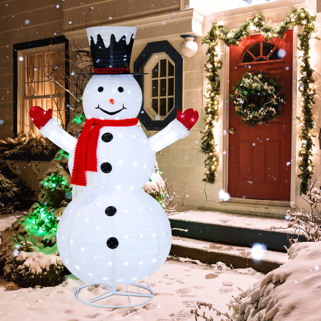 White Lighted Snowman Decor with Top Hat and Red Scarf - 6 Feet