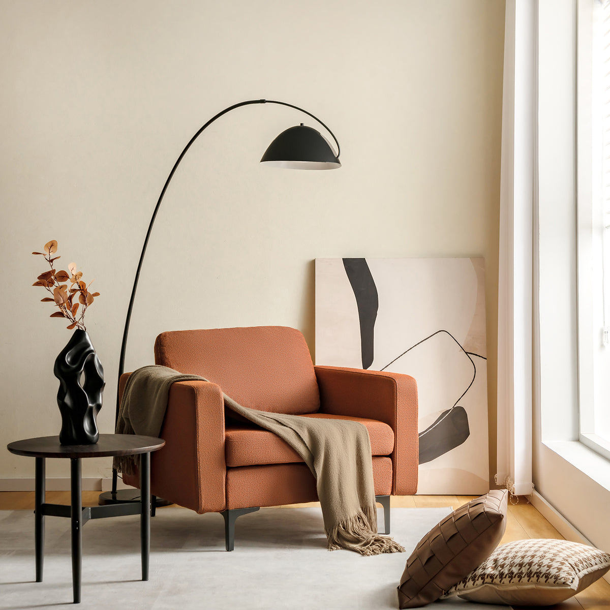 Modern Accent Armchair with Side Storage Pocket - Orange