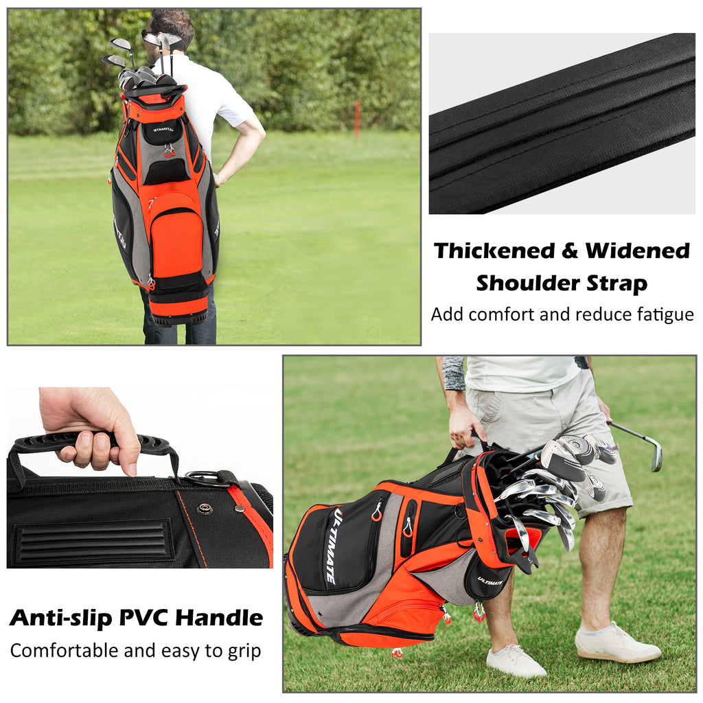 Golf Cart Bag 10.5 Inch with 14 Dividers & 7 Pockets - Orange