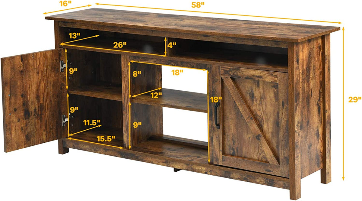 60" Industrial Fireplace TV Stand with Storage - Brown