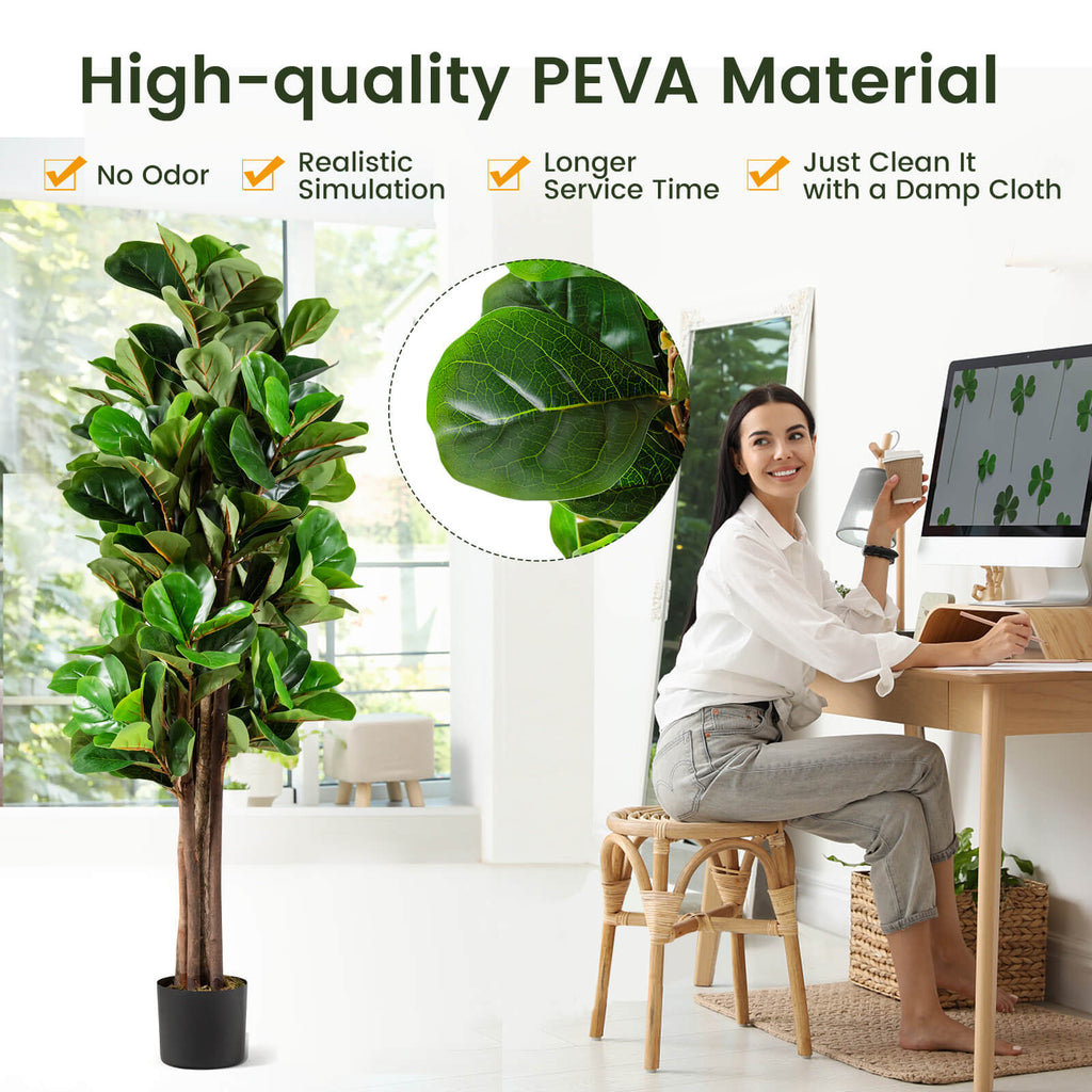 5 Feet Artificial Fiddle Leaf Fig Tree - Decorative Indoor Plant with Pot
