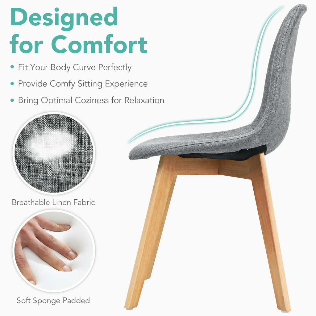 Modern Dining Chair Set of 4 – Wood Legs & Fabric Cushion