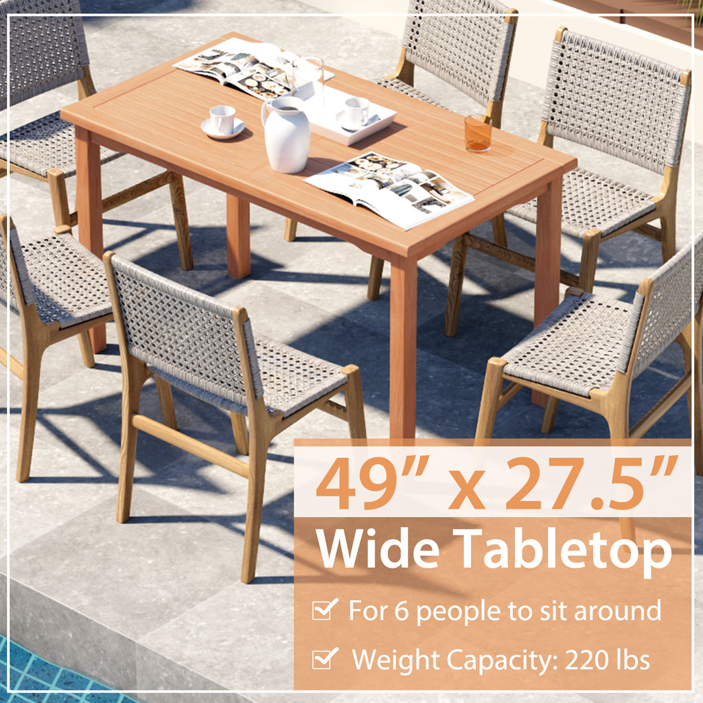 49 Inch Rectangle Patio Indonesia Teak Wood Dining Table with Slatted