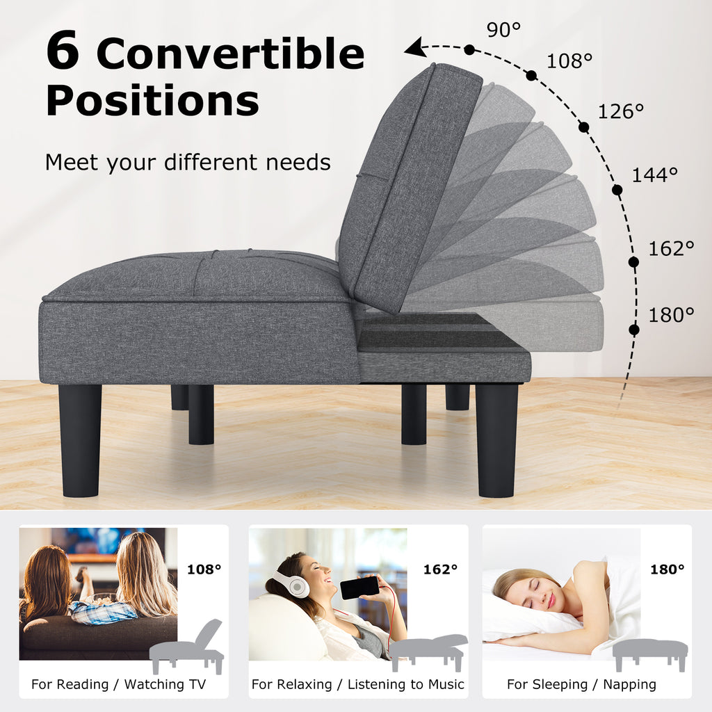 Convertible Futon Sofa Bed with 6-Position Backrest - Gray