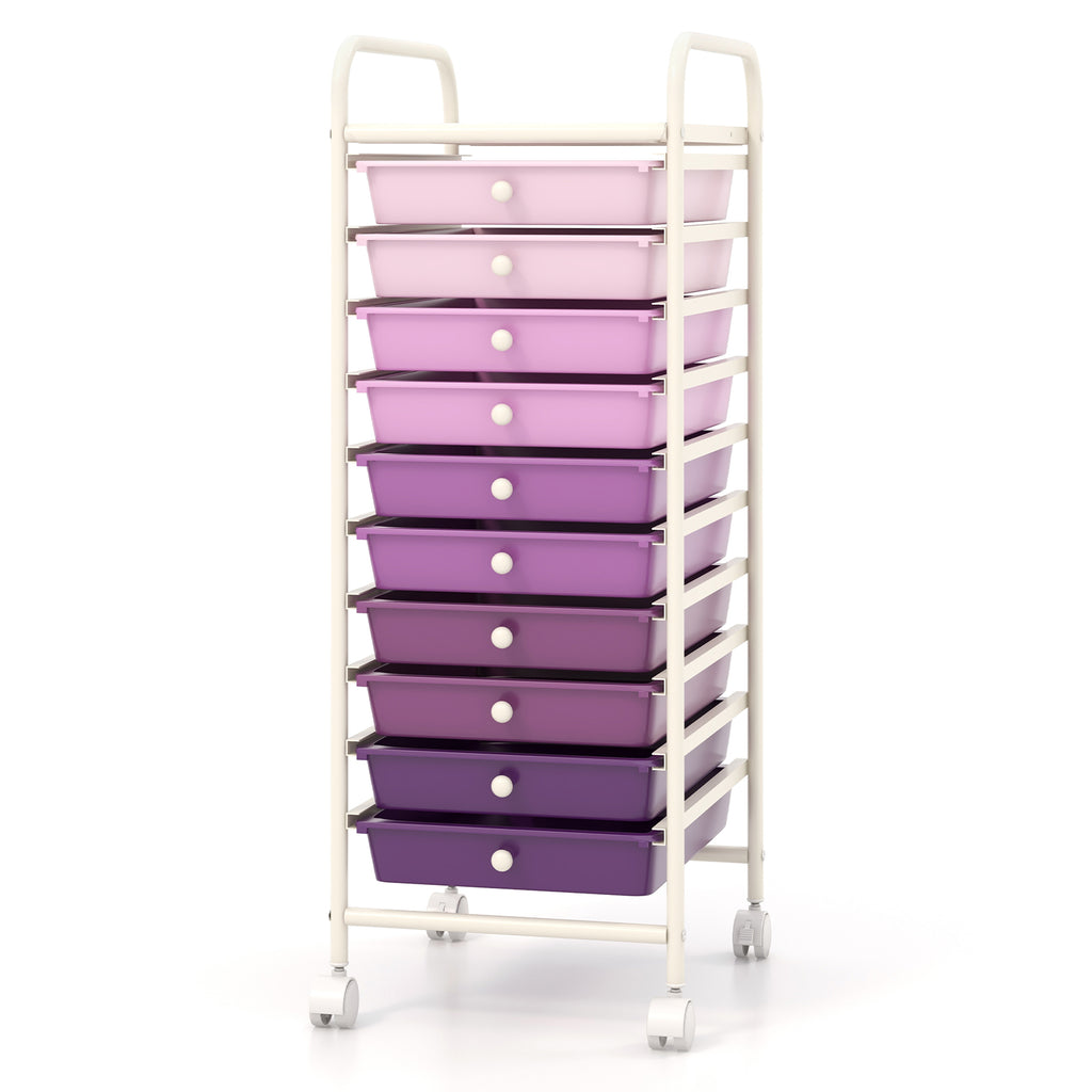 10 Drawer Rolling Storage Cart Organizer with 4 Universal Casters