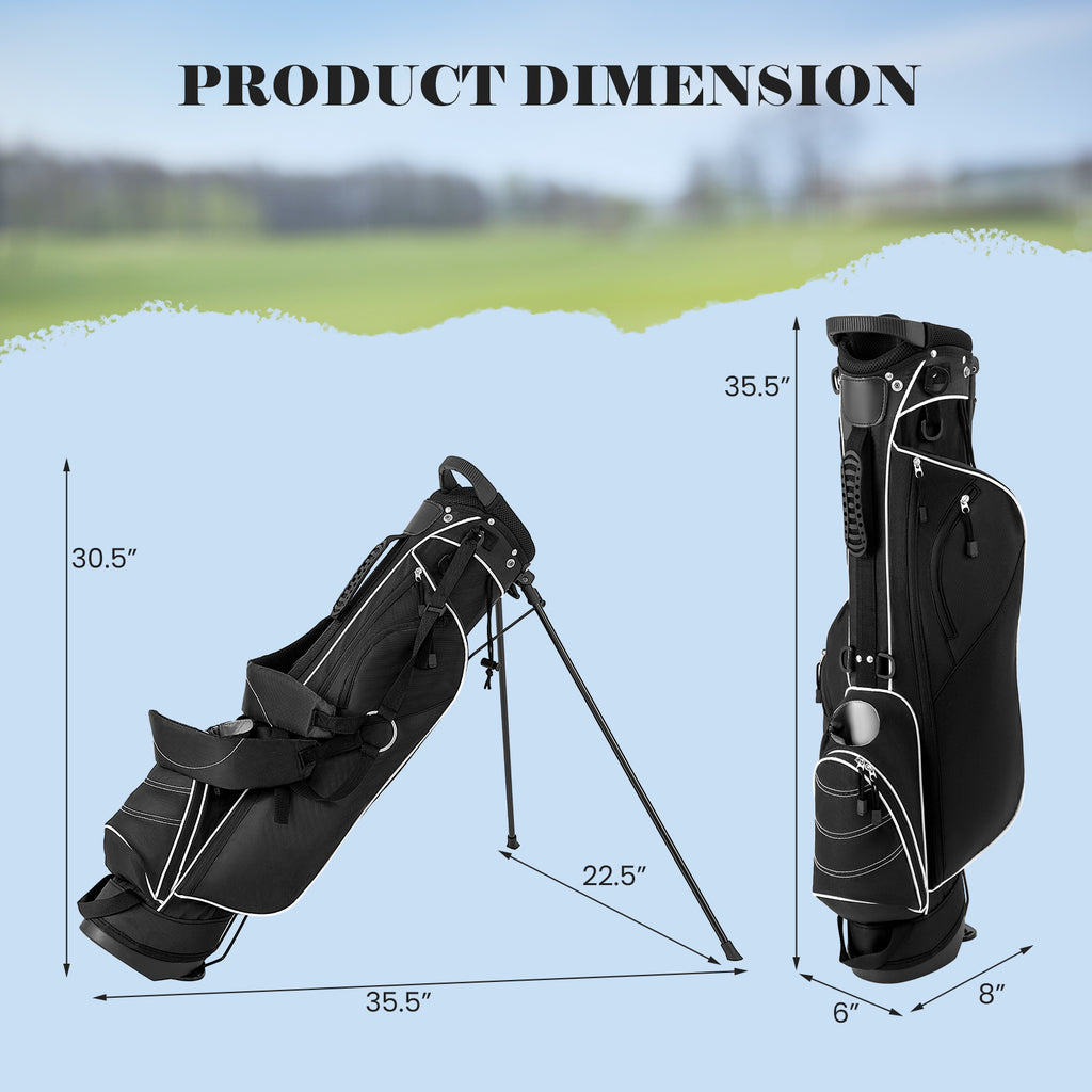 Golf Stand Cart Bag with 4-Way Divider and Organizer Pockets - Black