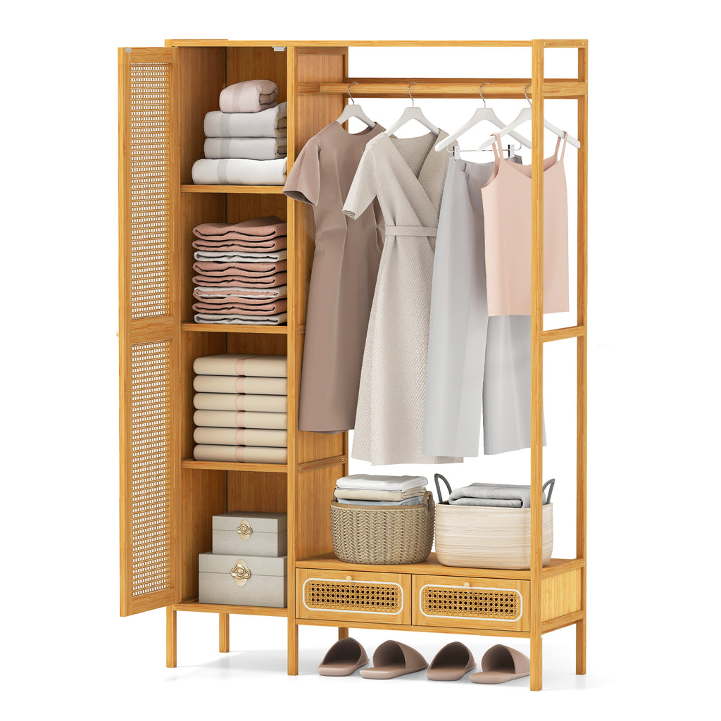 Bamboo Clothing Rack with Cabinet and Drawers - Natural