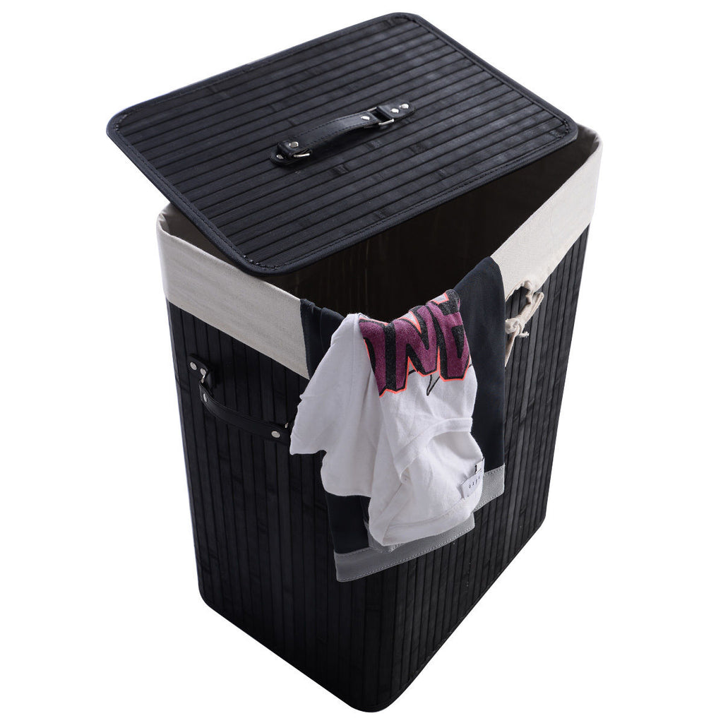19 Gal Rectangle Laundry Basket Bamboo Clothes Hamper with Handles