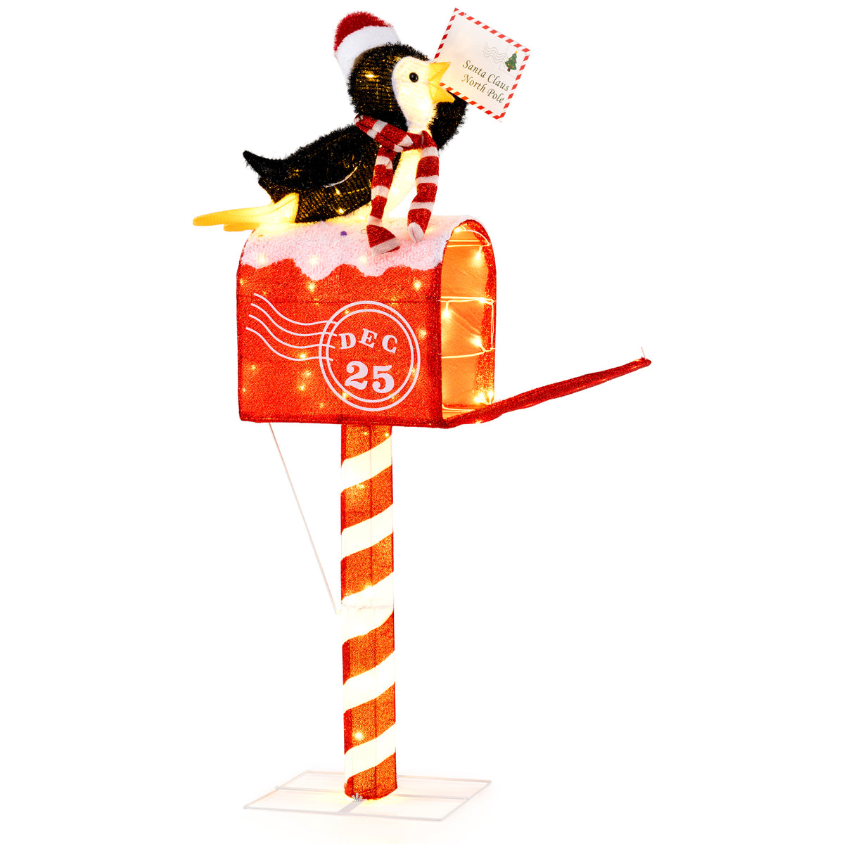 Christmas Lighted Penguin Mailbox Decoration - 4.8 FT Pre-lit Xmas Scene with 100 LED Warm White Lights - Penguin Mailbox Variation