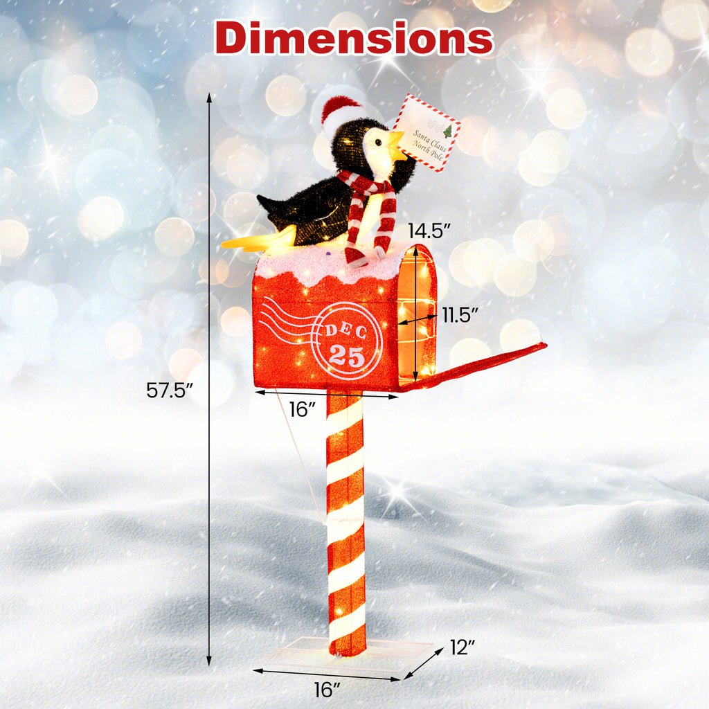 Christmas Lighted Penguin Mailbox Decoration - 4.8 FT Pre-lit Xmas Scene with 100 LED Warm White Lights - Penguin Mailbox Variation