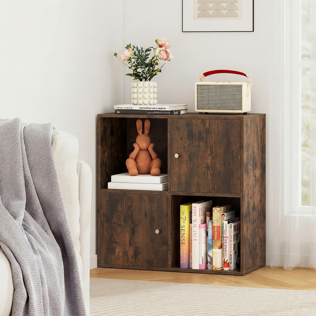 4-Cube Bookcase 3-Tier Bookshelf with Dual Anti-Tipping Kits and 2