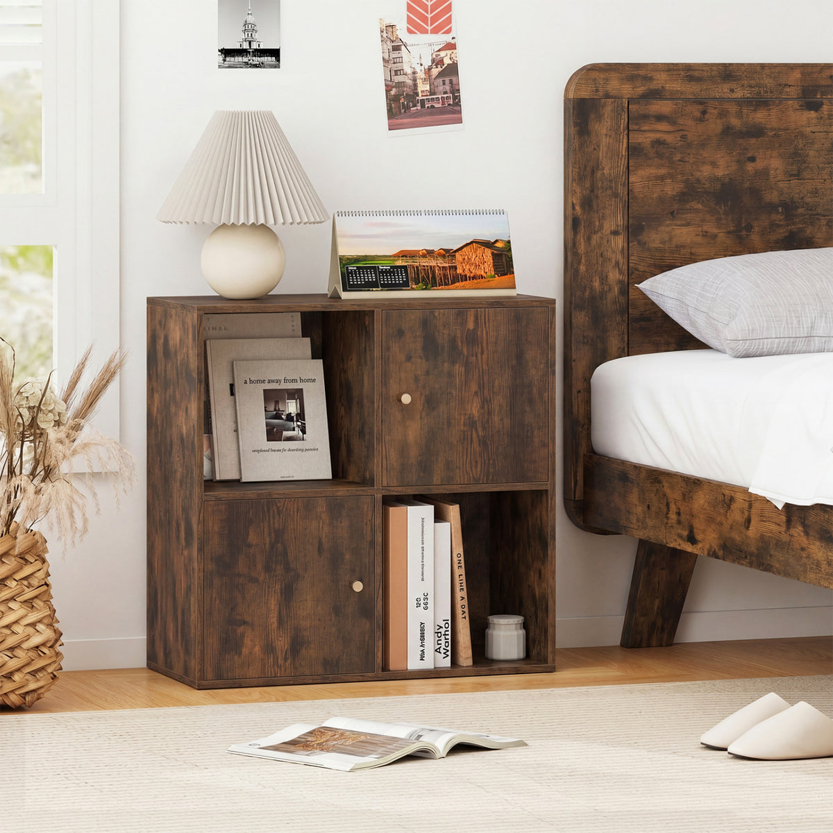 4-Cube Bookcase 3-Tier Bookshelf with Dual Anti-Tipping Kits and 2