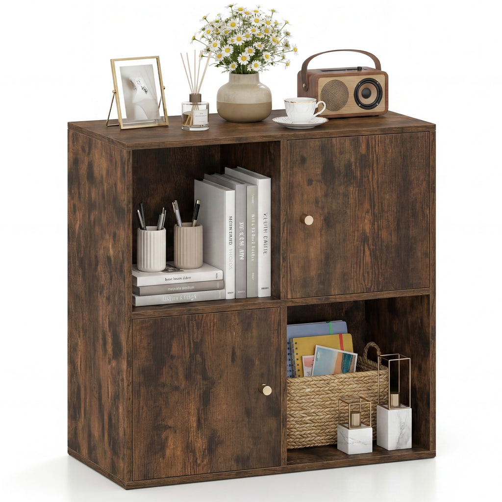 4-Cube Bookcase 3-Tier Bookshelf with Dual Anti-Tipping Kits and 2