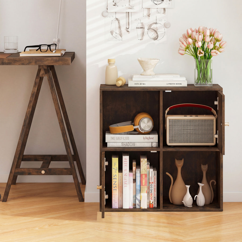 4-Cube Bookcase 3-Tier Bookshelf with Dual Anti-Tipping Kits and 2