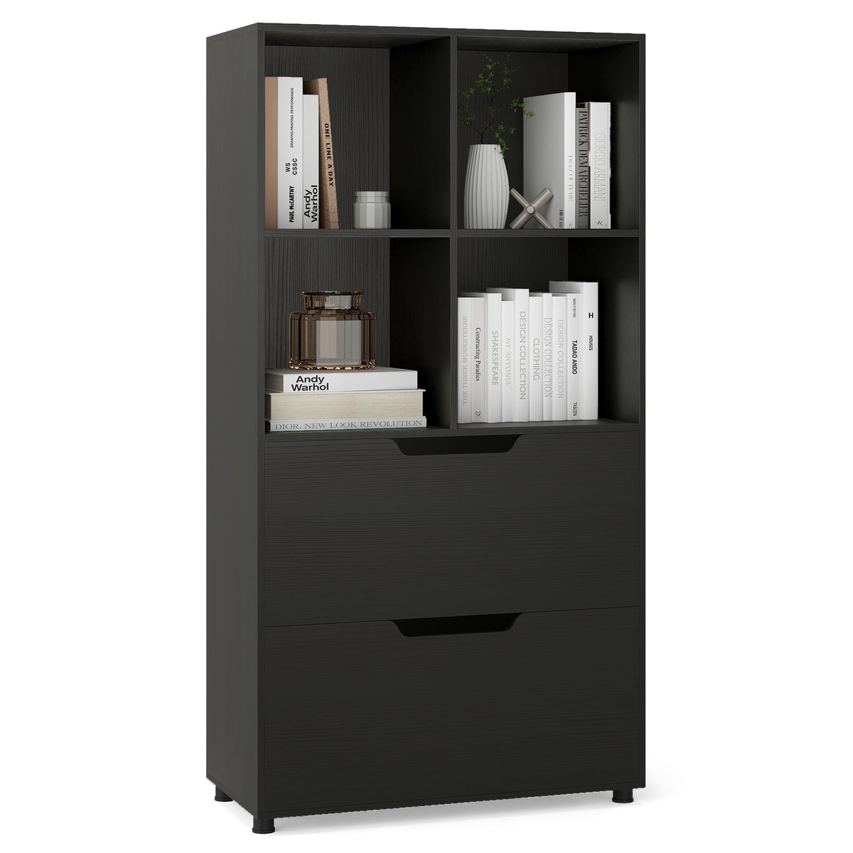 4-Cube Bookcase with 2 Drawers 51 inch - Gray