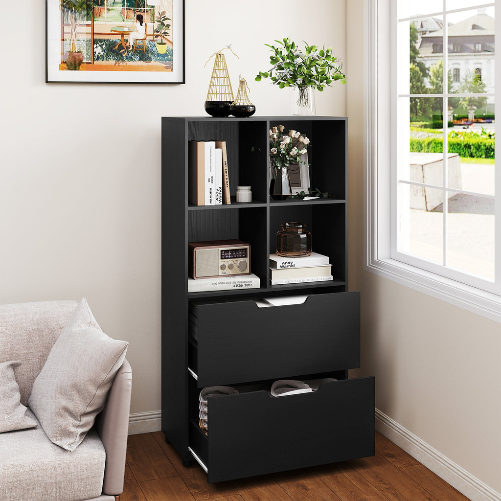 4-Cube Bookcase with 2 Drawers 51 inch - Gray