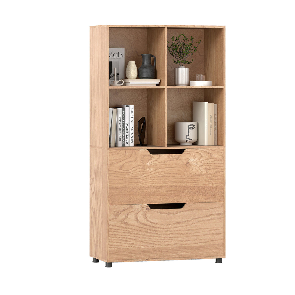 4-Cube Bookcase with 2 Drawers 51 inch - Gray