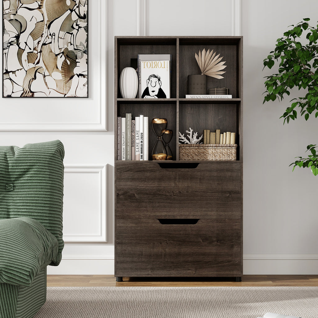 4-Cube Bookcase with 2 Drawers 51 inch - Gray
