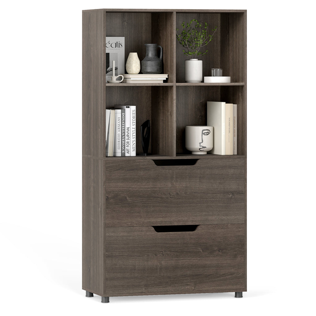 4-Cube Bookcase with 2 Drawers 51 inch - Gray