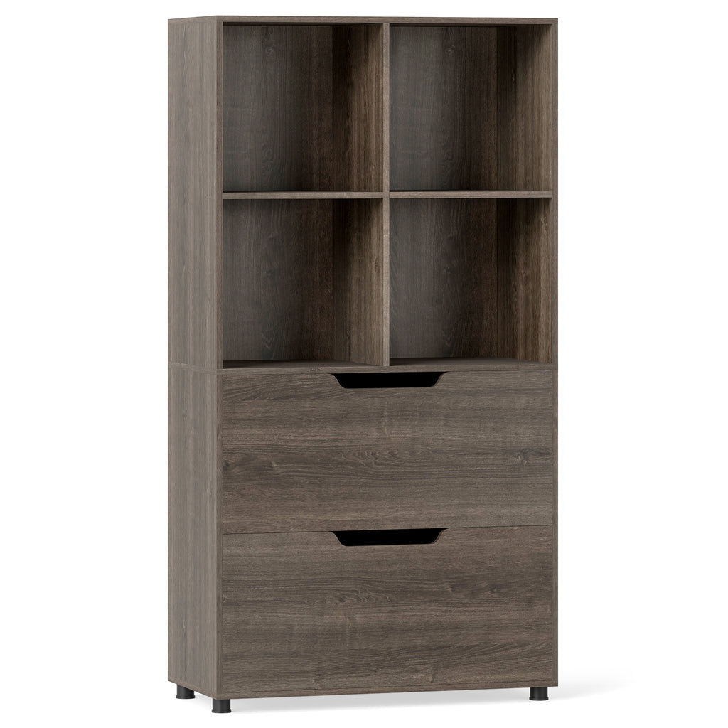4-Cube Bookcase with 2 Drawers 51 inch - Gray