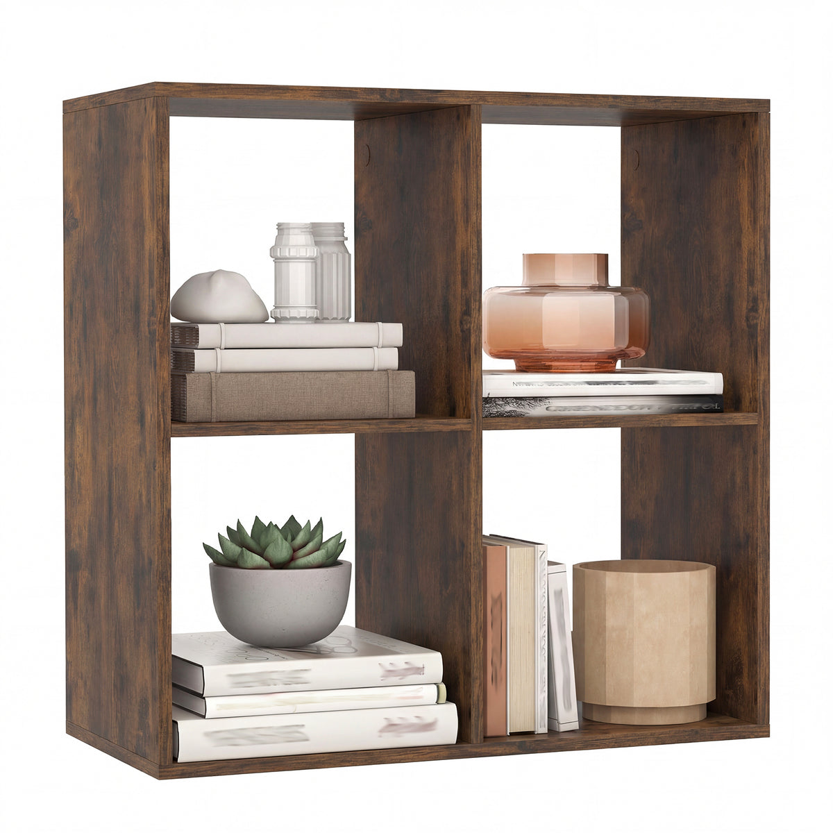 4 Cube Bookshelf with Back Guardrail - Coffee
