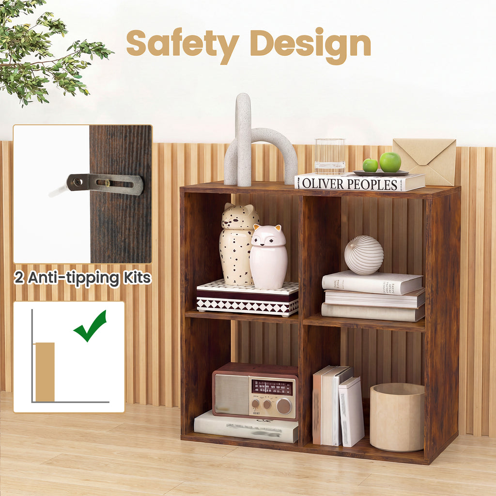 4 Cube Bookshelf with Back Guardrail - Coffee