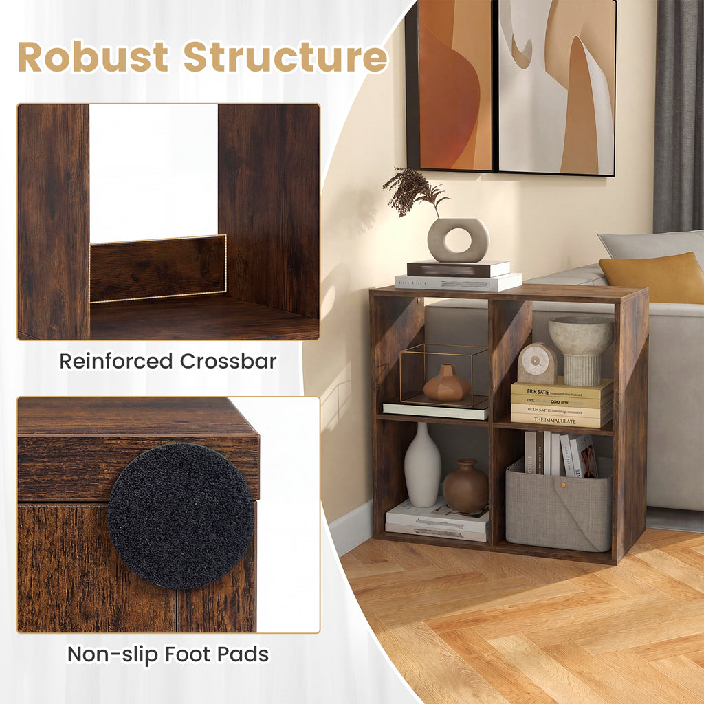 4 Cube Bookshelf with Back Guardrail - Coffee
