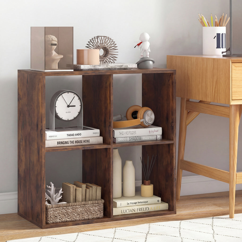 4 Cube Bookshelf with Back Guardrail - Coffee
