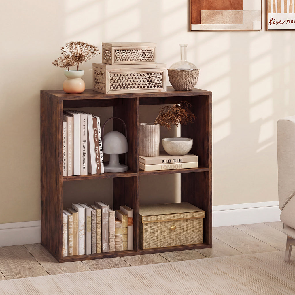 4 Cube Bookshelf with Back Guardrail - Coffee