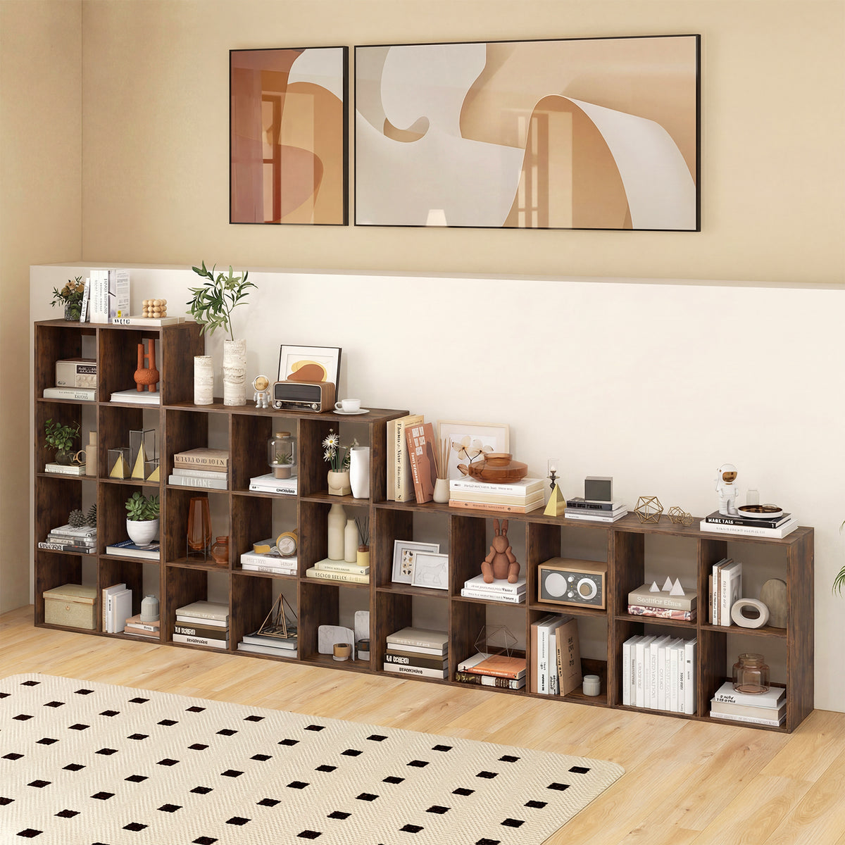 4 Cube Bookshelf with Back Guardrail - Coffee