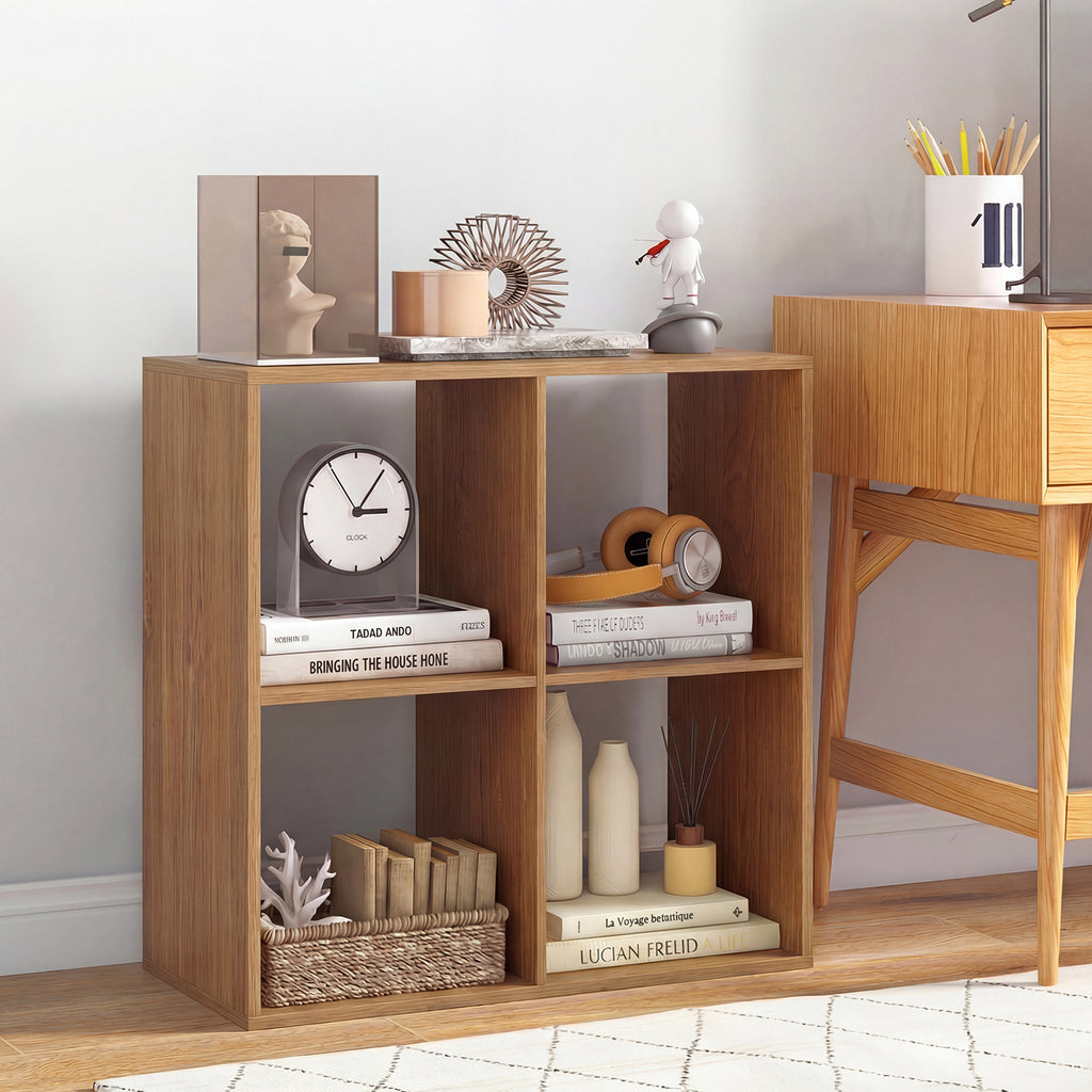 4 Cube Bookshelf with Back Guardrail - Natural