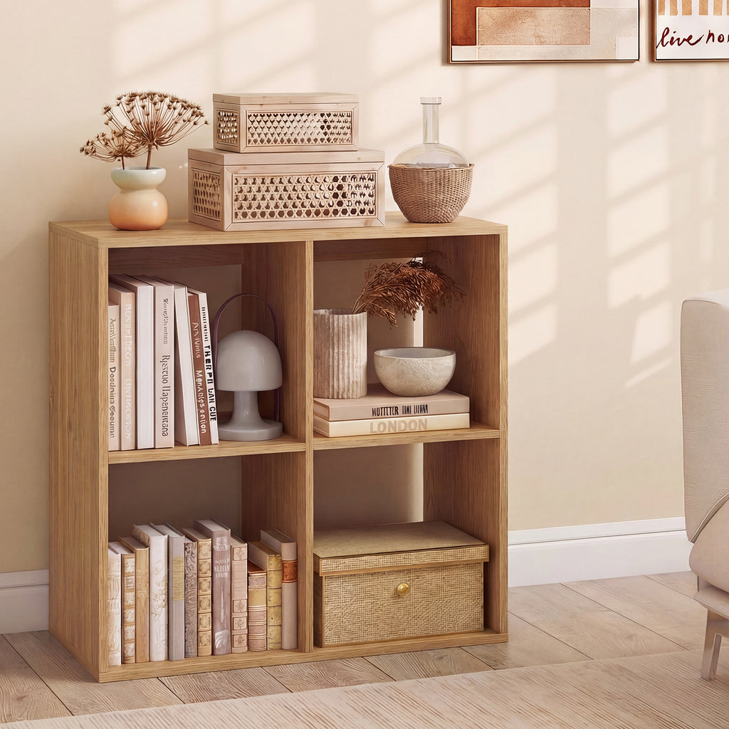 4 Cube Bookshelf with Back Guardrail - Natural