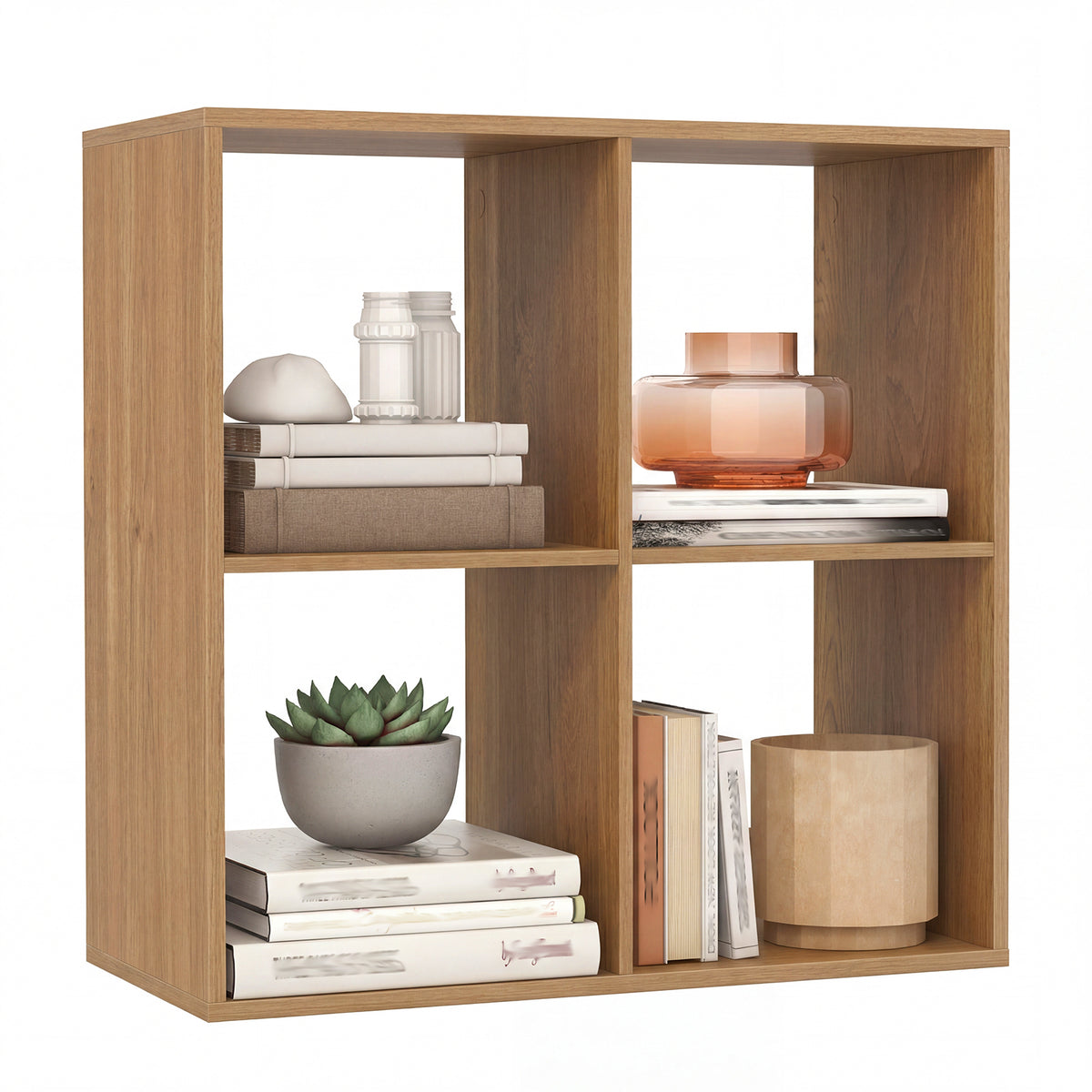 4 Cube Bookshelf with Back Guardrail - Natural