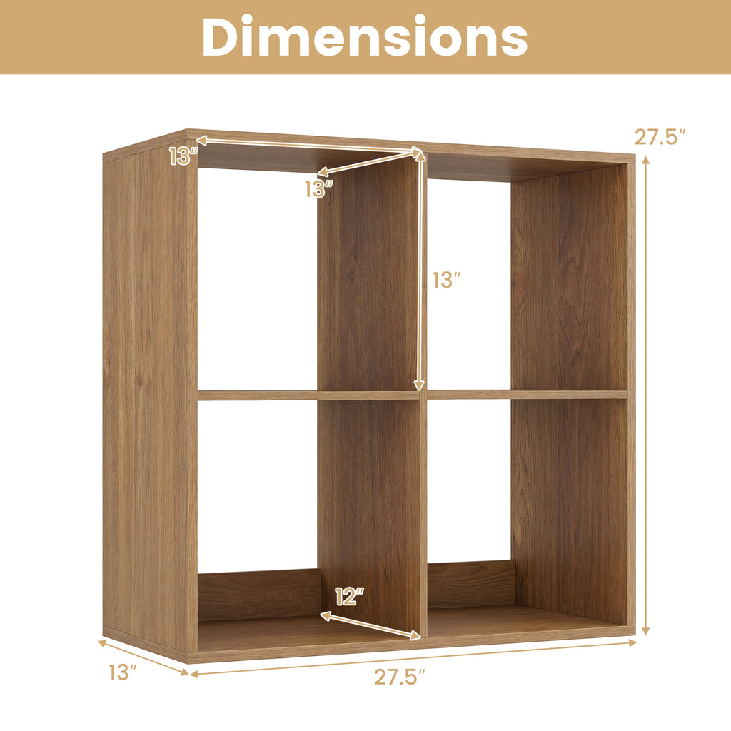 4 Cube Bookshelf with Back Guardrail - Natural