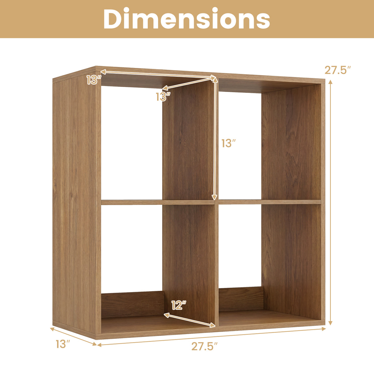 4 Cube Bookshelf with Back Guardrail - Natural