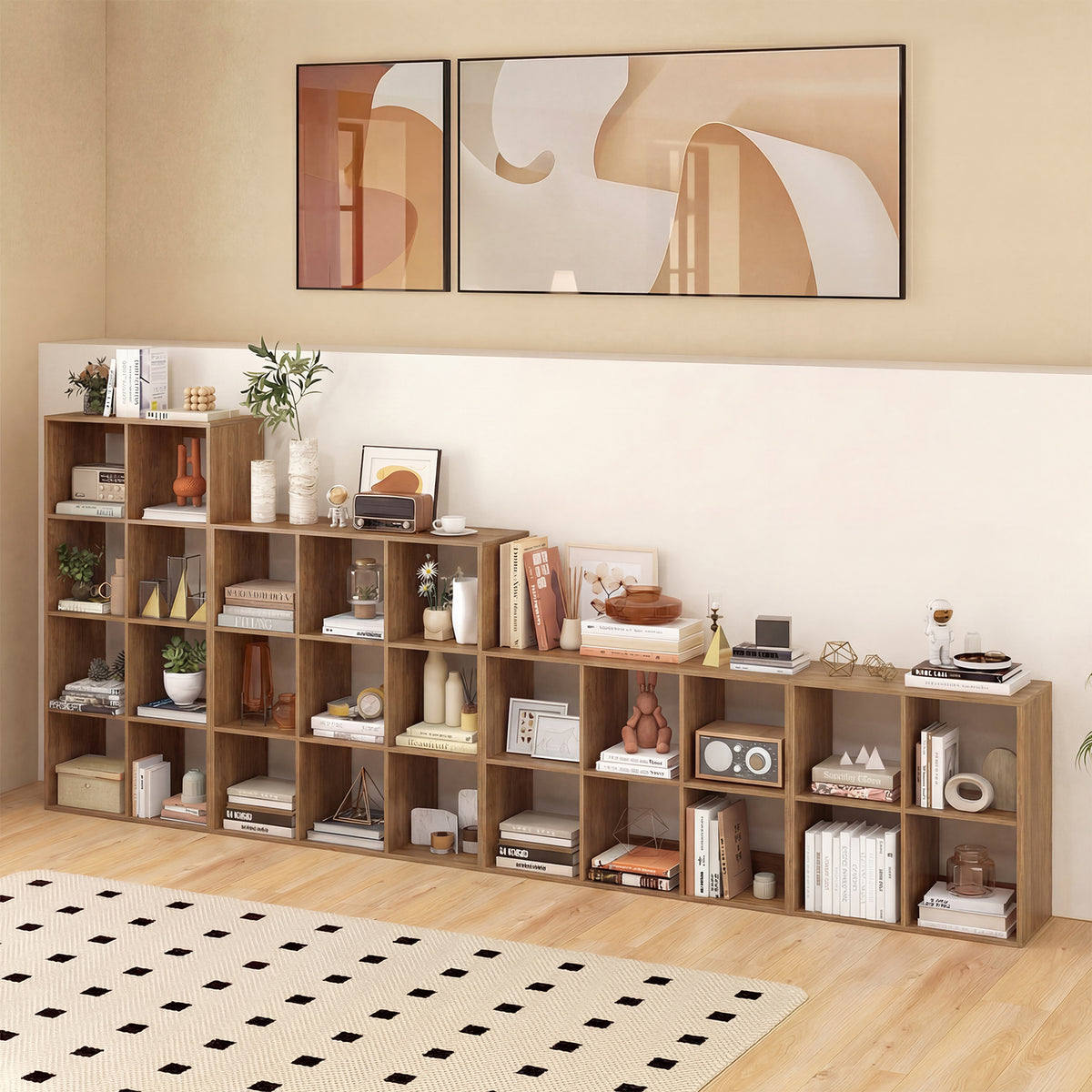 4 Cube Bookshelf with Back Guardrail - Natural