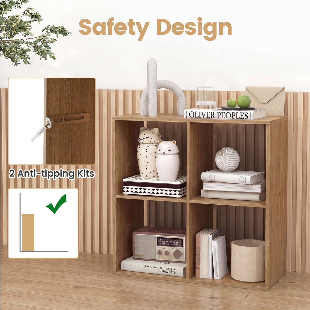 4 Cube Bookshelf with Back Guardrail - Natural