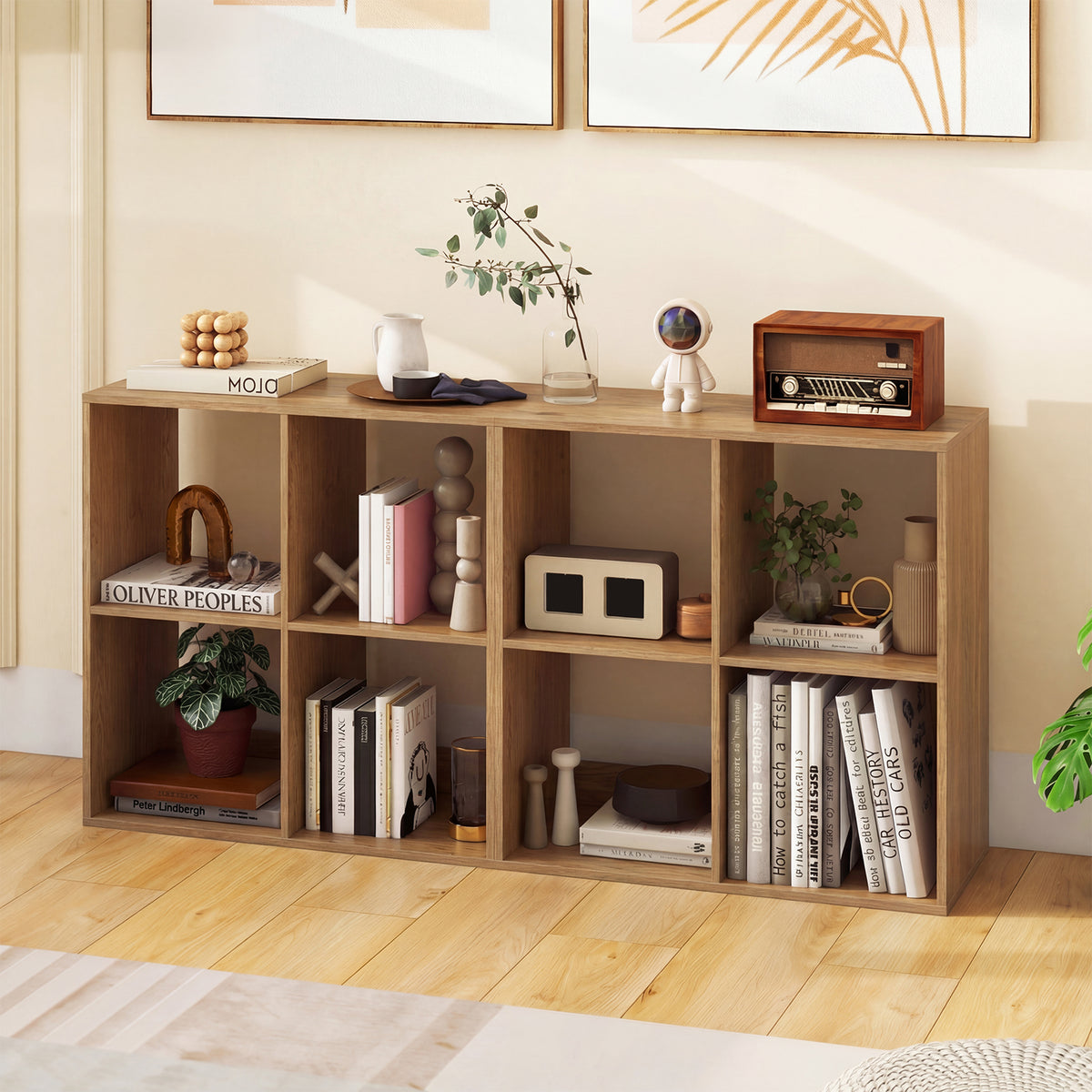 4 Cube Bookshelf with Back Guardrail - Natural