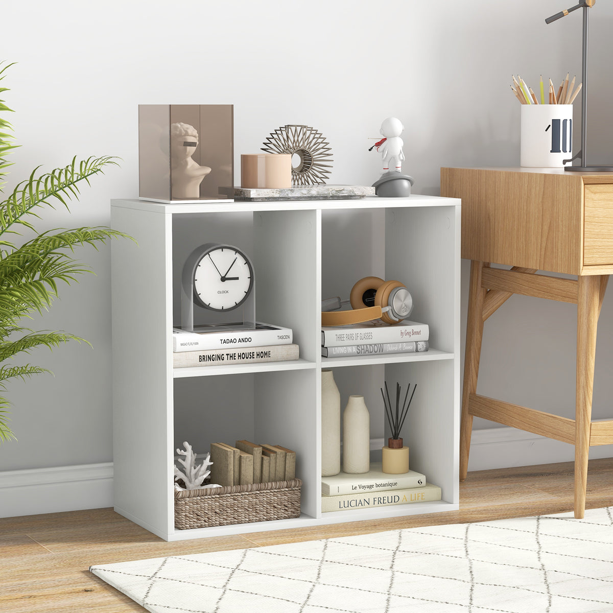 4 Cube Bookshelf with Back Guardrail - Coffee