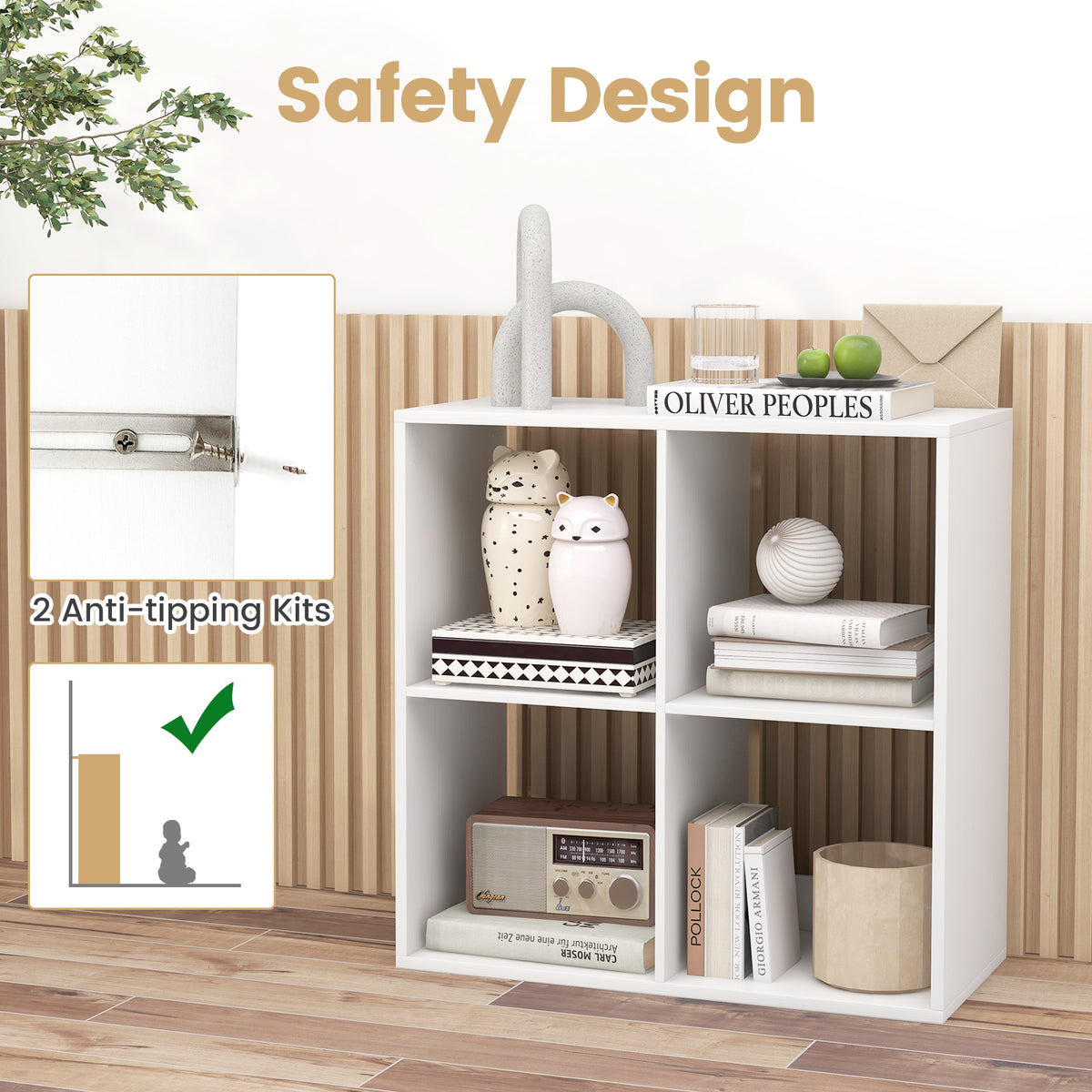 4-Cube Bookshelf Storage Organizer - White