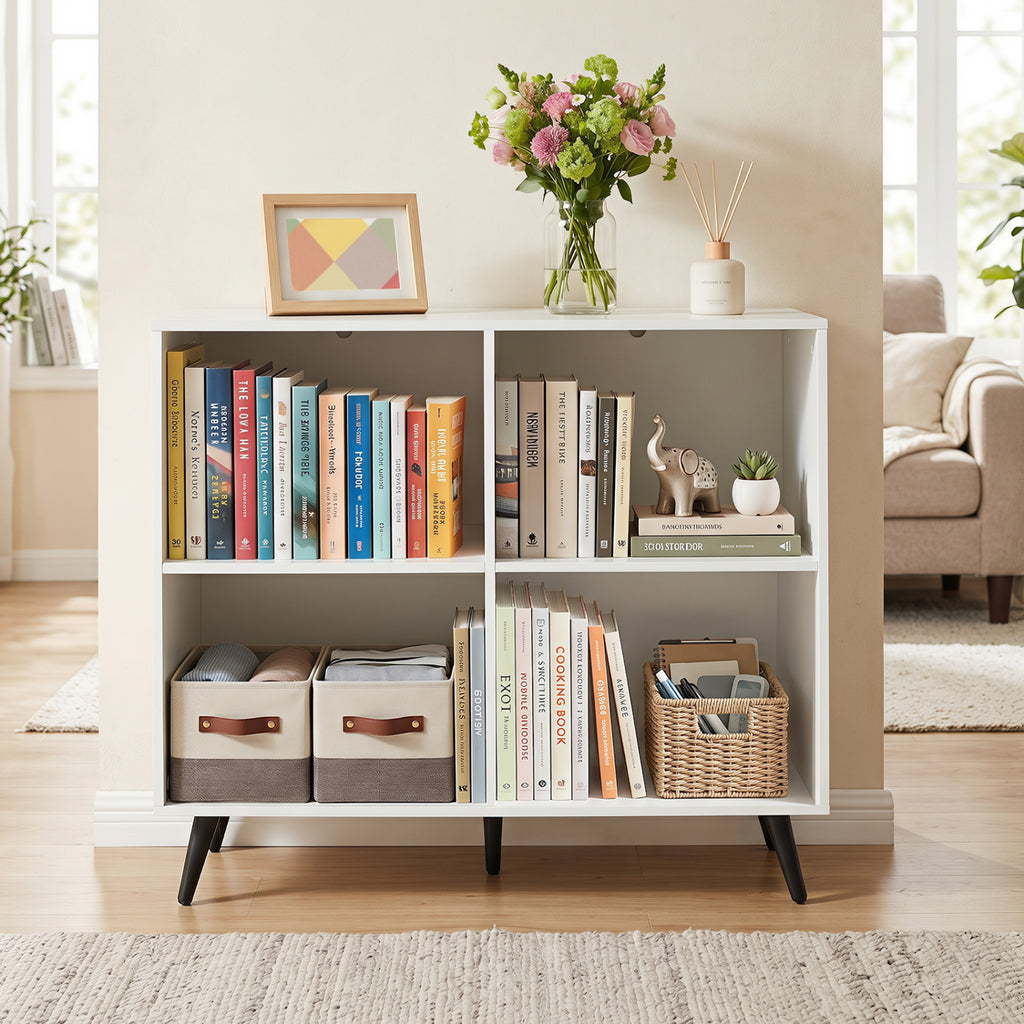 4-Cube Wooden Bookshelf Bookcase with 5 Metal Legs for Home