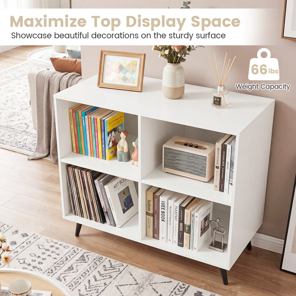 4-Cube Wooden Bookshelf Bookcase with 5 Metal Legs for Home